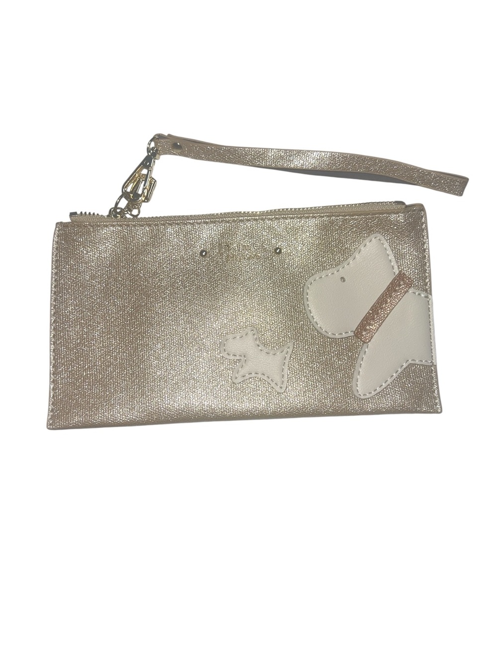 Gold Glitter Wristlet Clutch with Dog Appliqué